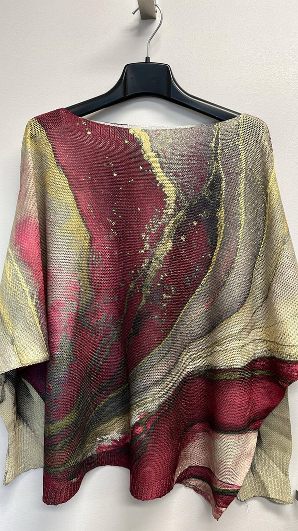 Tie-dye Burgundy Round Knit Long Sleeves Sweater