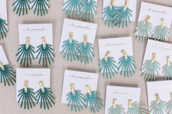 Dark Turquoise Sunburst Statement Drop Earrings