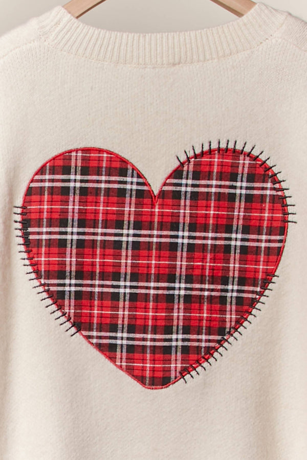 Stitch Heart Accent V Neck Knit Cardigan