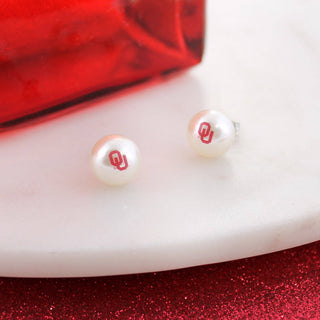 Oklahoma Logo Pearl Stud Earrings