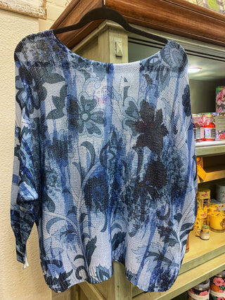 Gigi Moda Blue Floral Batwing Sweater