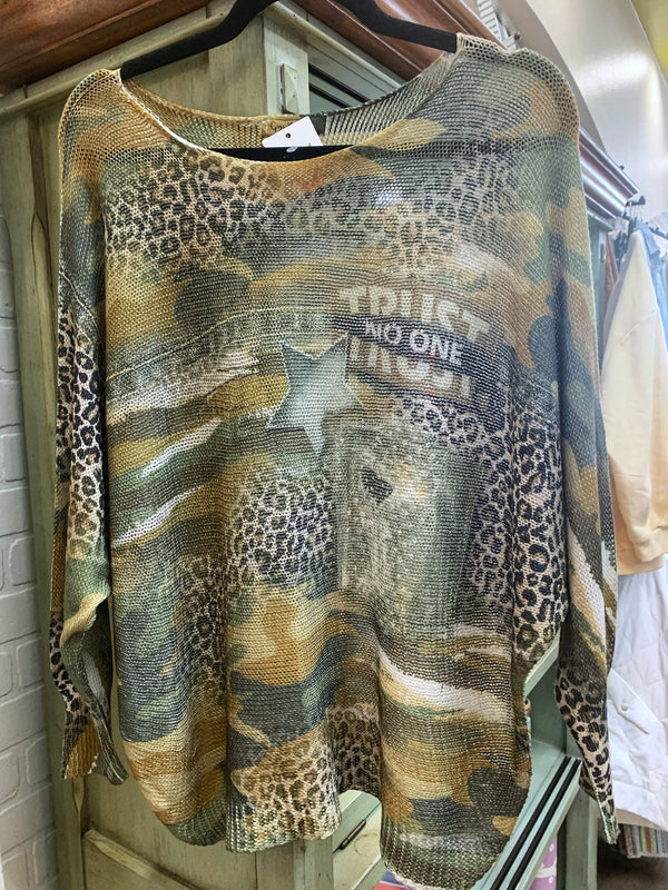 Gigi Moda Cheetah and Camo Batwing Sweater