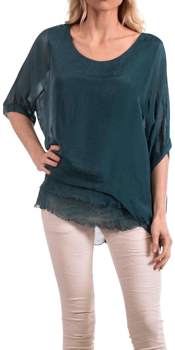 Gigi Moda Silk Raw Edge Kaftan Short Sleeve
