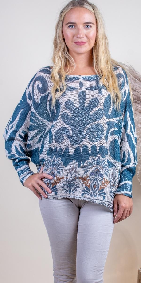 Gigi Moda Emy Batwing Sweater Azulejo Print