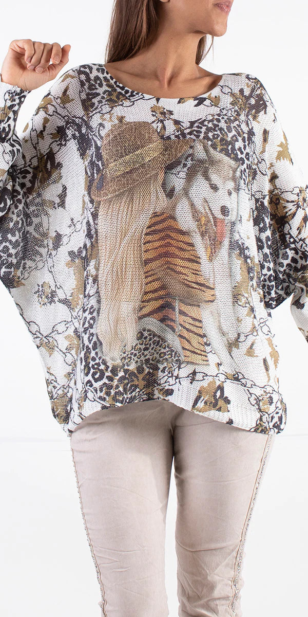 Gigi Moda Emy Batwing sweater Girl with Husky