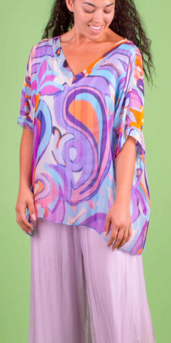 Gigi Moda Lizane Swirl Print Silk Blouse