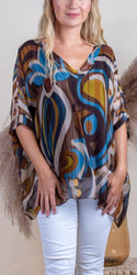 Gigi Moda Lizane Swirl Print Silk Blouse