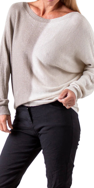 Buy taupe-cream Gigi Moda Argento Dual-Tones Zipper Sweater