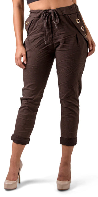 Buy chocolate Gigi Moda Grommet Pocket Tie Waist Pants