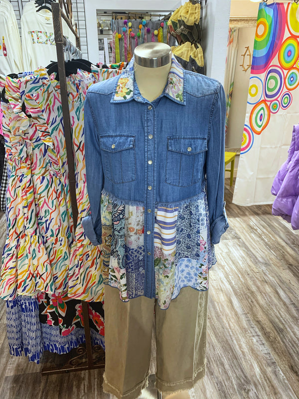 John Mark Pearl Snap Floral Mix Print Blouse