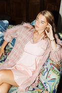 Queen Of Sparkles Pink Plaid Feather Sequin Dress