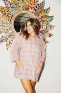 Queen Of Sparkles Pink Plaid Feather Sequin Dress