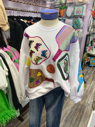 Queen of Sparkles White Pickleball Sweatshirt