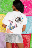Queen of Sparkles Cropped White Disco Cowgirl Top
