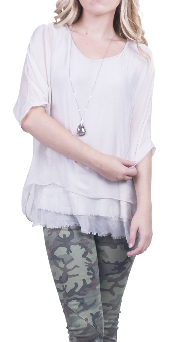 Gigi Moda Silk Raw Edge Kaftan Short Sleeve
