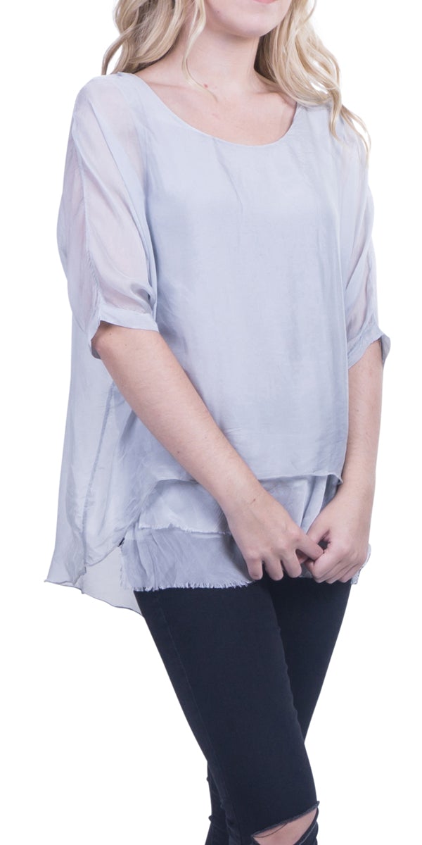 Gigi Moda Silk Raw Edge Kaftan Short Sleeve