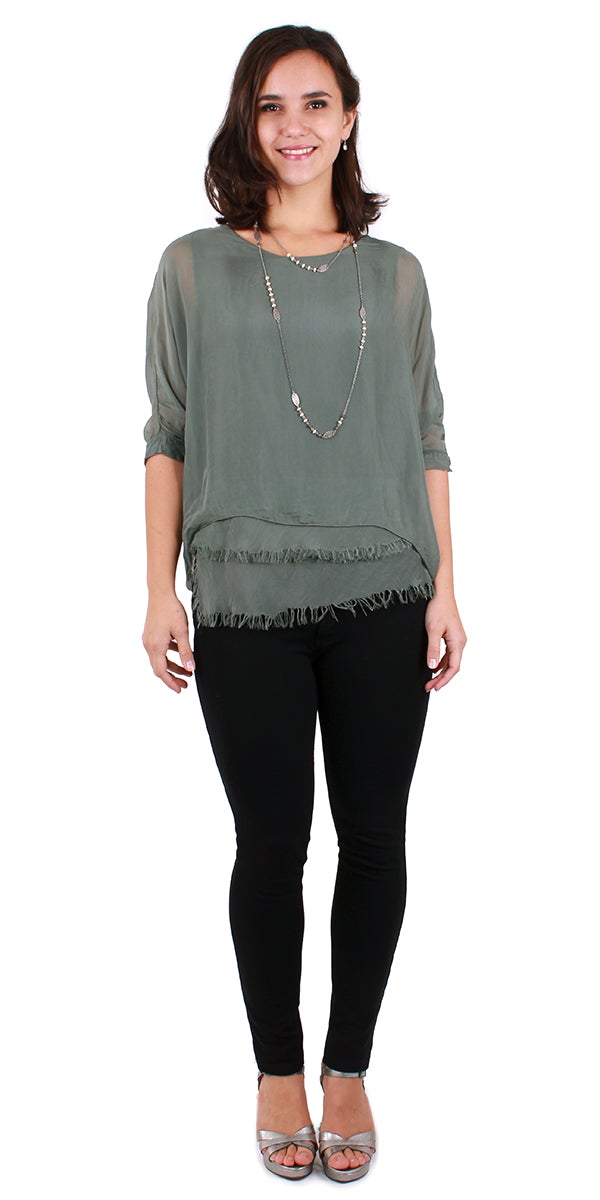 Gigi Moda Silk Raw Edge Kaftan Short Sleeve