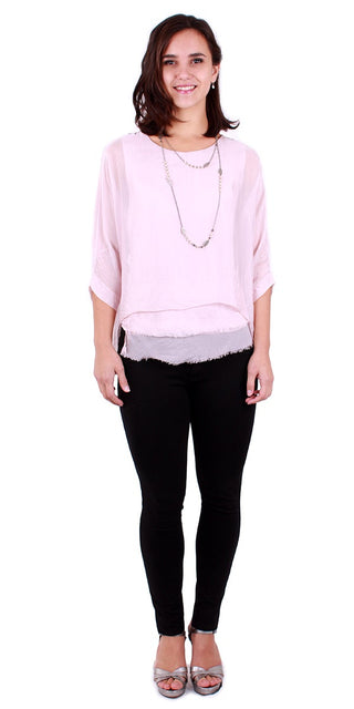 Buy pink Gigi Moda Silk Raw Edge Kaftan Short Sleeve