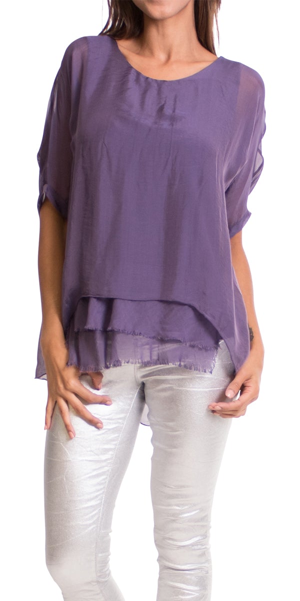 Gigi Moda Silk Raw Edge Kaftan Short Sleeve