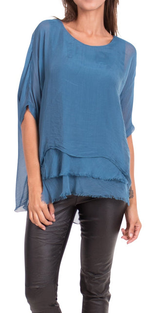 Buy teal Gigi Moda Silk Raw Edge Kaftan Short Sleeve